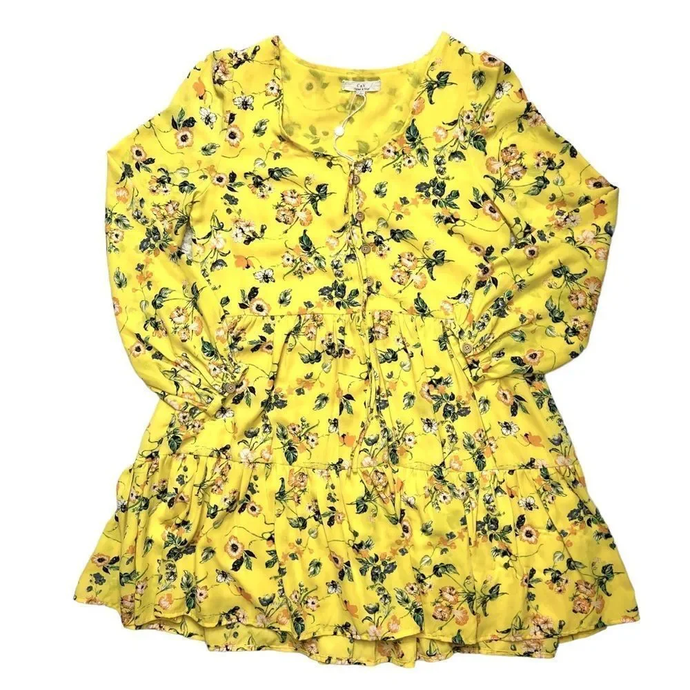 Yellow ditzy floral ruffle mini dress - Picture 2 of 11